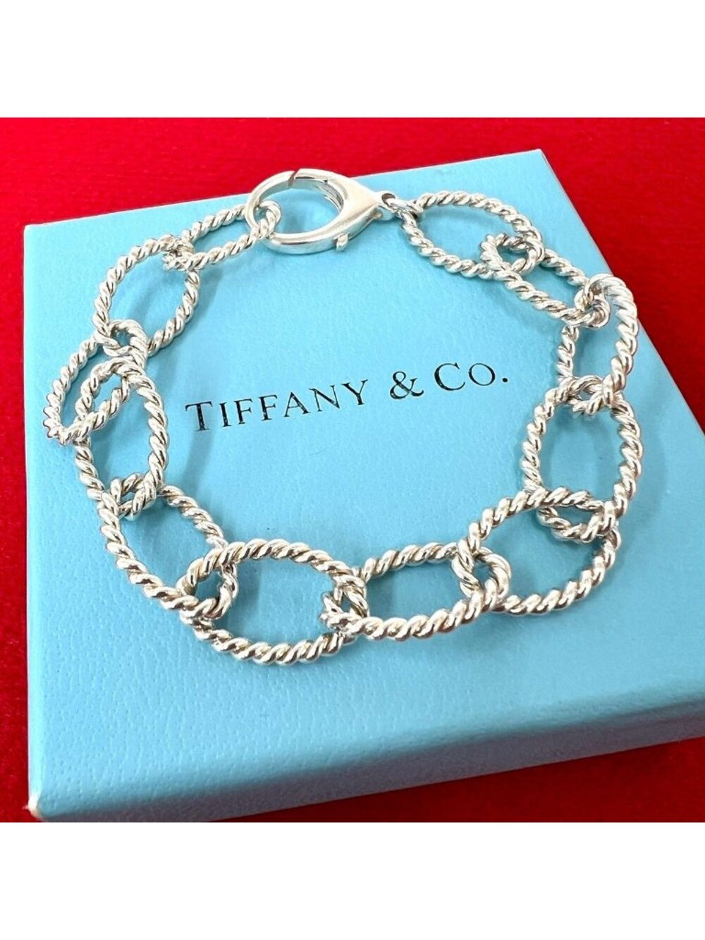 Tiffany & Co Vintage Oval Link Twist Bracelet 925 Sterling Silver Chain Bangle